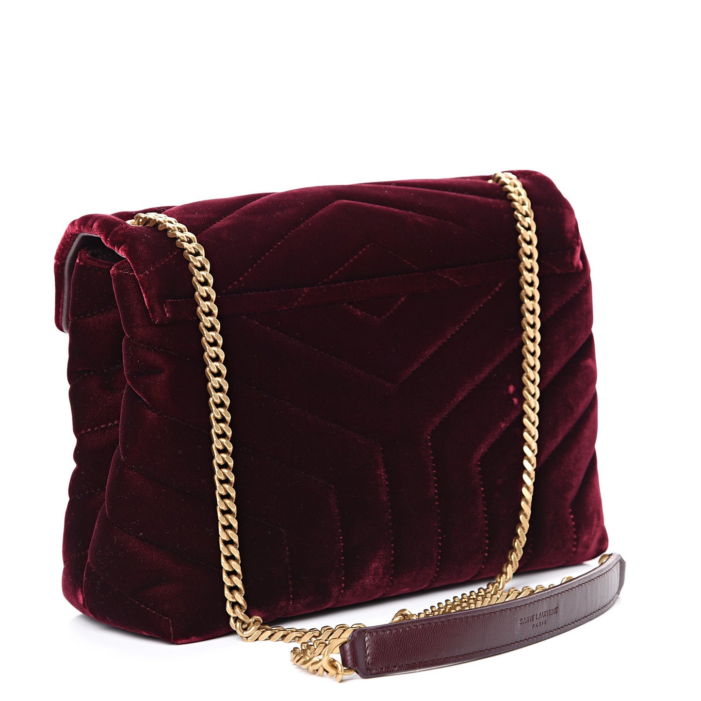 Velvet Y Quilted Monogram Small Loulou Chain Satchel Burgundy