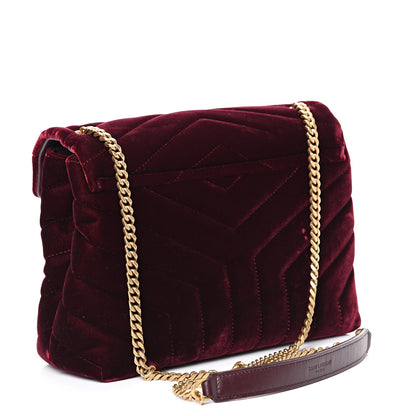Saint Laurent Velvet Y Quilted Monogram Small Loulou Chain Satchel Burgundy 2 of 12