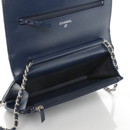 Chanel Caviar Chevron Wallet On Chain WOC Navy 5 of 8