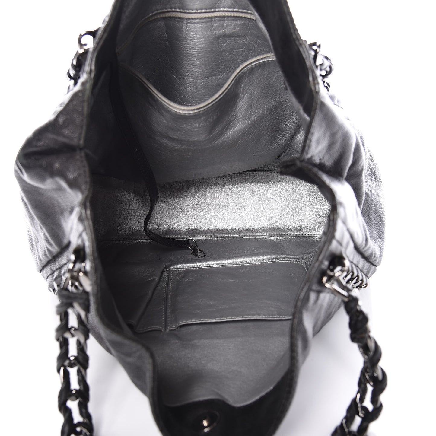 Glazed Caviar Modern Chain Tote Black