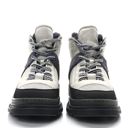 Chanel Lambskin Shearling Suede CC High Lace Up Boots 39 Grey Black 2 of 10