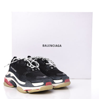 Balenciaga Fabric Mesh Washed Effect Womens Triple S Sneakers 37 Black Red 18 of 18