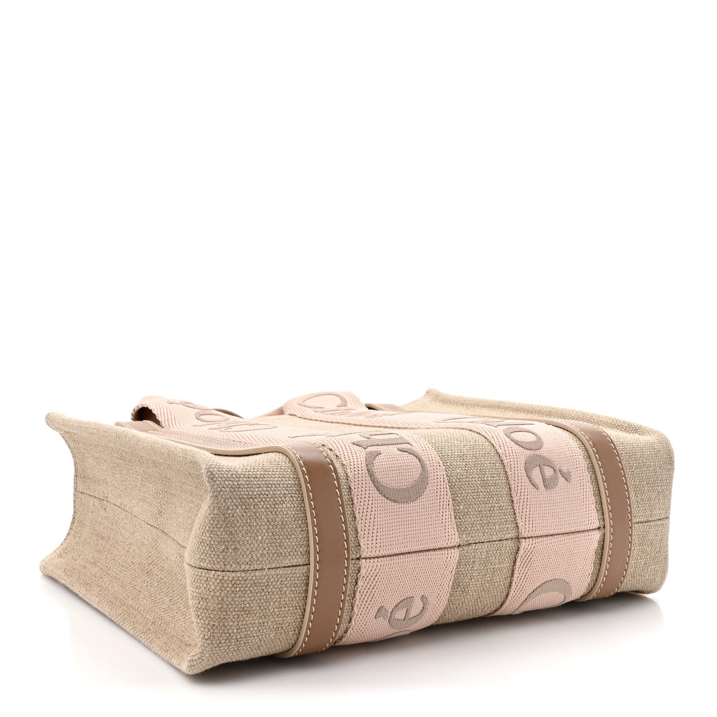 Cotton Calfskin Small Woody Ribbon Tote With Strap Blushy Beige
