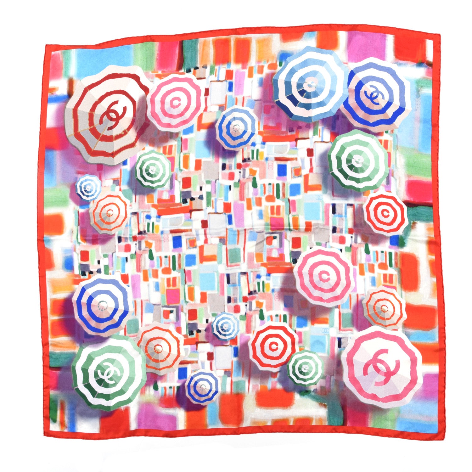 Chanel Silk CC Logo Square Scarf Red Multicolor 1 of 4