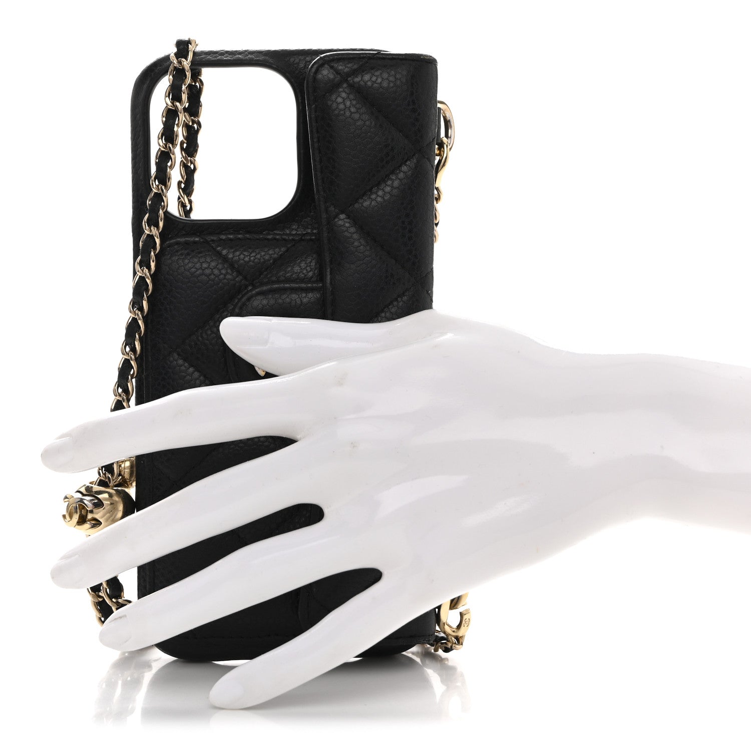 Chanel Caviar Quilted Pearl Crush iPhone 16 Pro Max Case With Chain Black 2 of 9