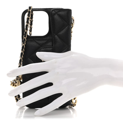 Chanel Caviar Quilted Pearl Crush iPhone 16 Pro Max Case With Chain Black 2 of 9