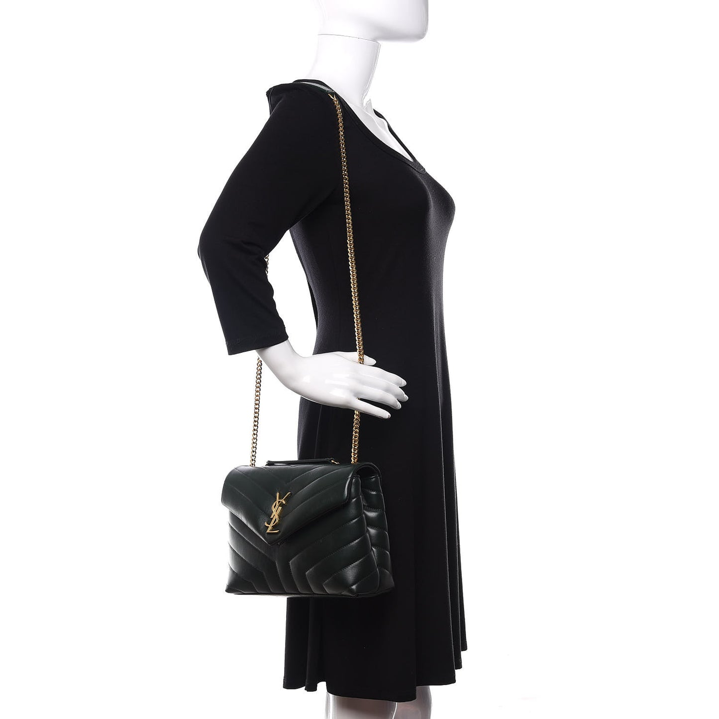 Calfskin Y Quilted Monogram Small Loulou Chain Satchel Dark Mint