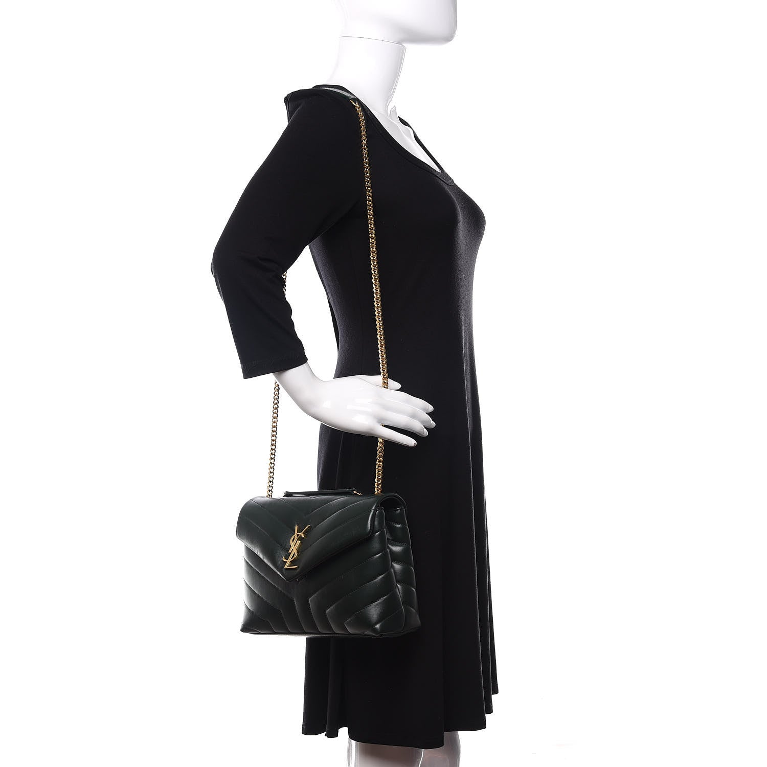 Saint Laurent Calfskin Y Quilted Monogram Small Loulou Chain Satchel Dark Mint 2 of 10