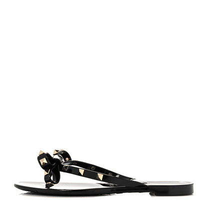 Valentino Garavani PVC Jelly Rockstud Bow Thong Sandals 37 Black 1 of 8