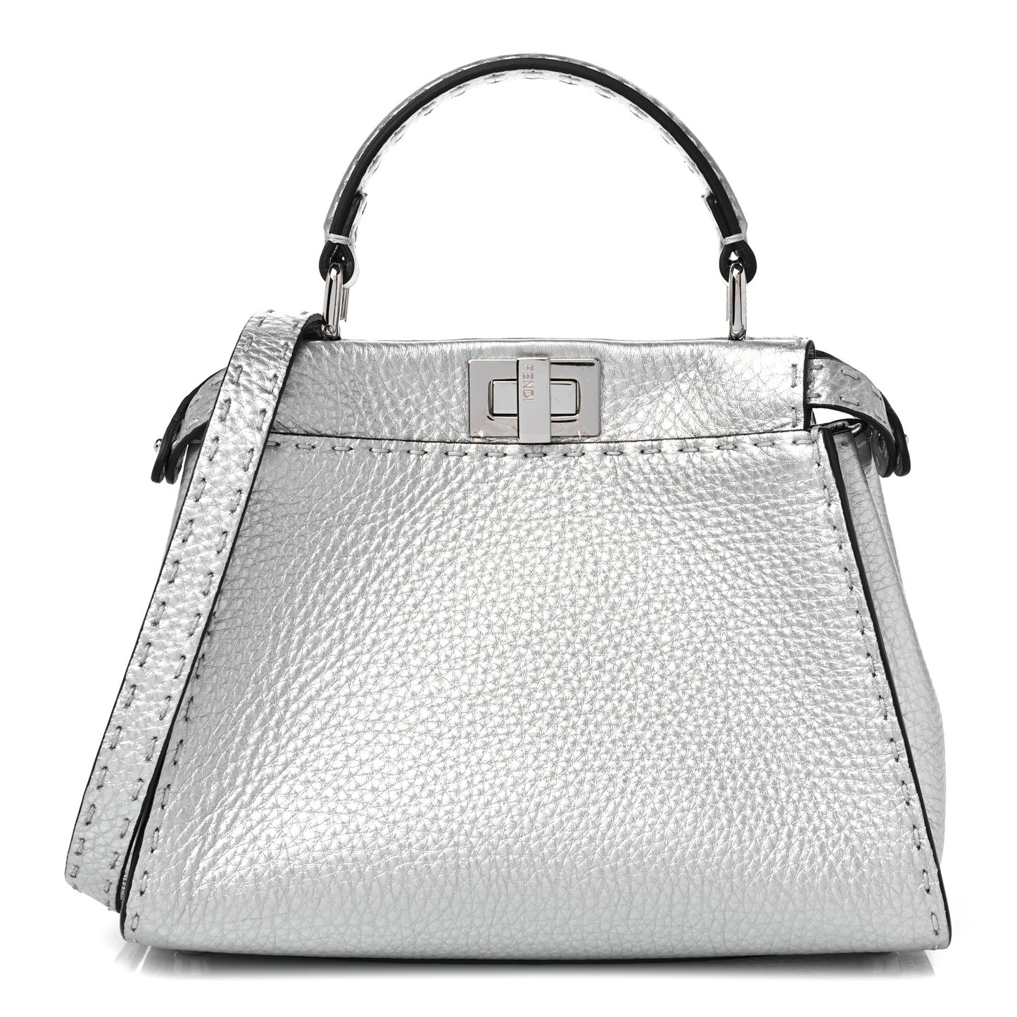 Cuoio Romano Lux Selleria Mini Peekaboo Iconic Satchel Argento