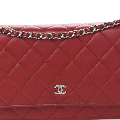 Chanel Lambskin Quilted Wallet On Chain WOC Red 11 of 12
