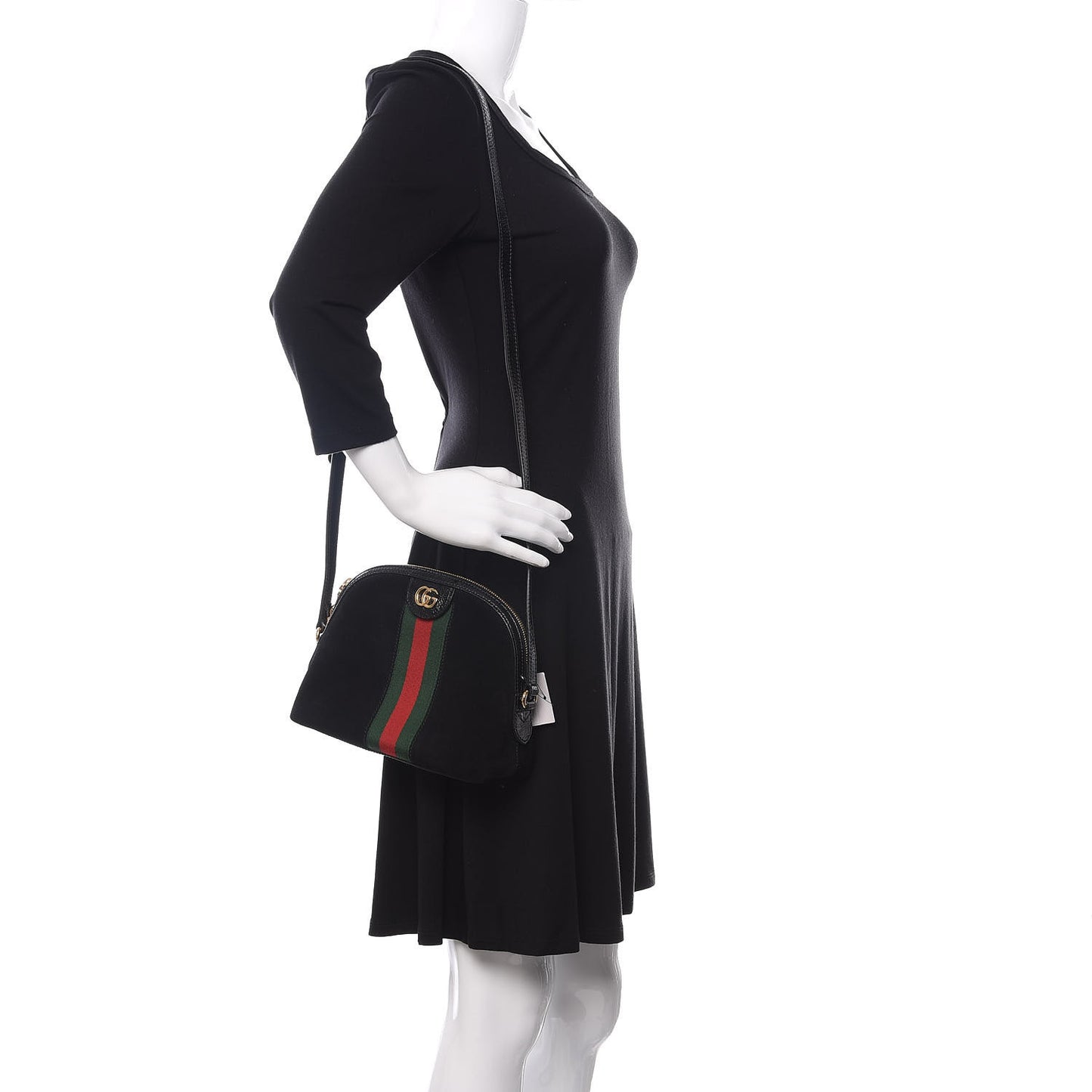 Suede Patent Web GG Small Ophidia Dome Shoulder Bag Black