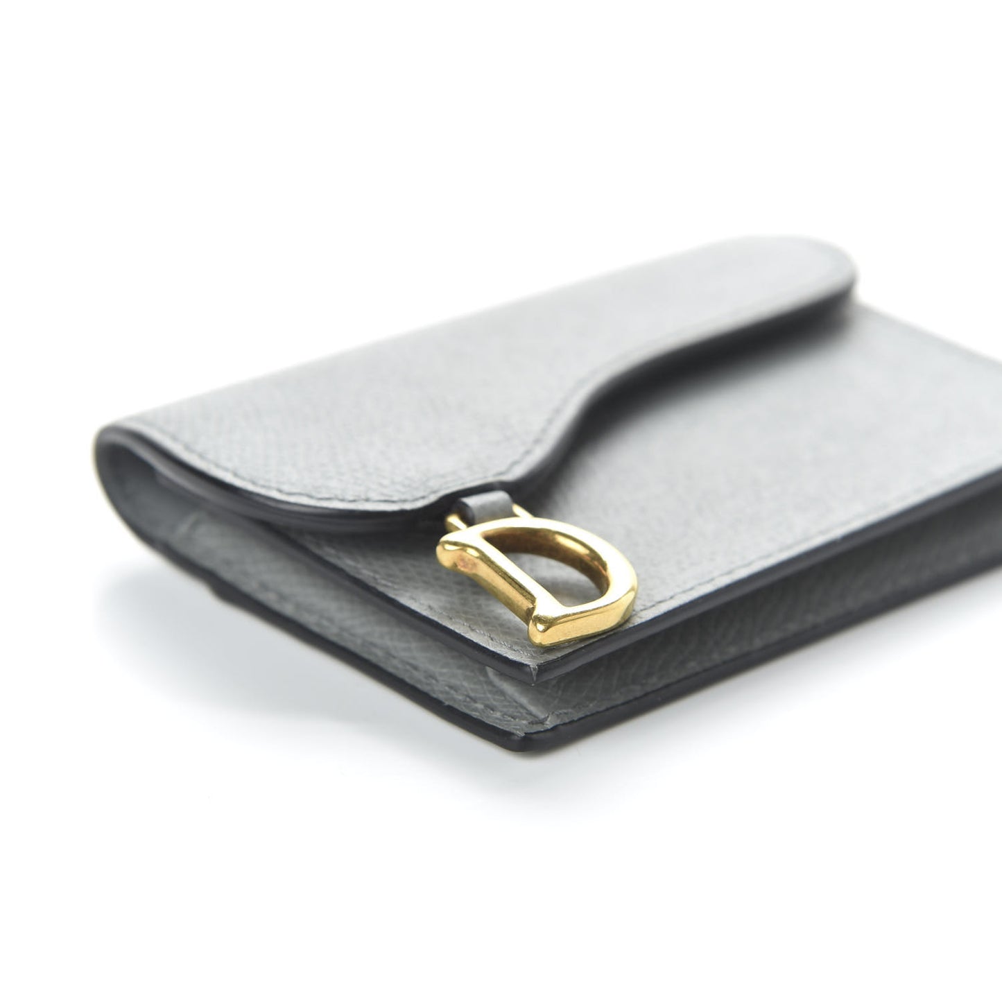 Grained Calfskin Saddle Card Holder Gray