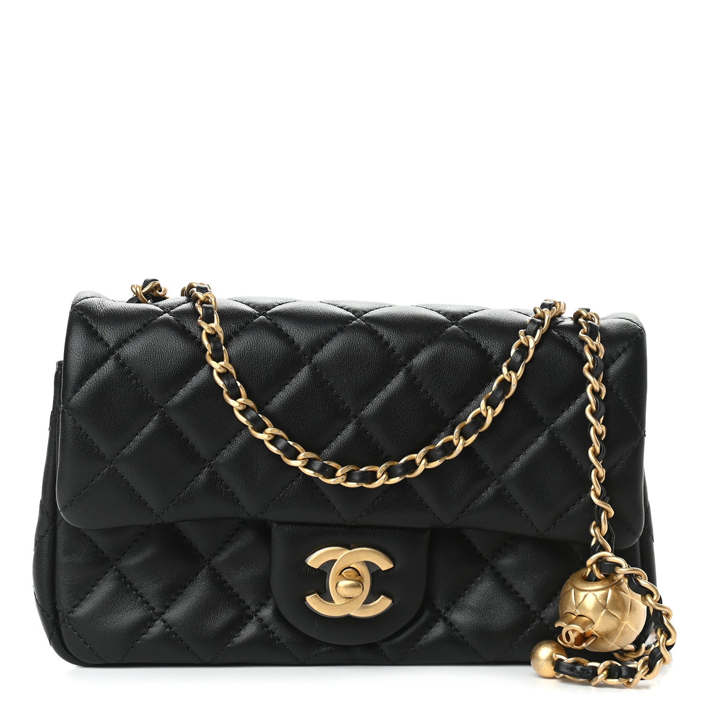 Lambskin Quilted Mini Rectangular Pearl Crush Flap Black