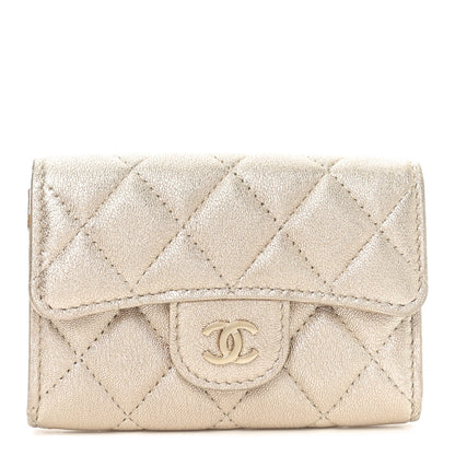 Chanel Metallic Lambskin Quilted Flap Card Holder Wallet Gold 1 of 8