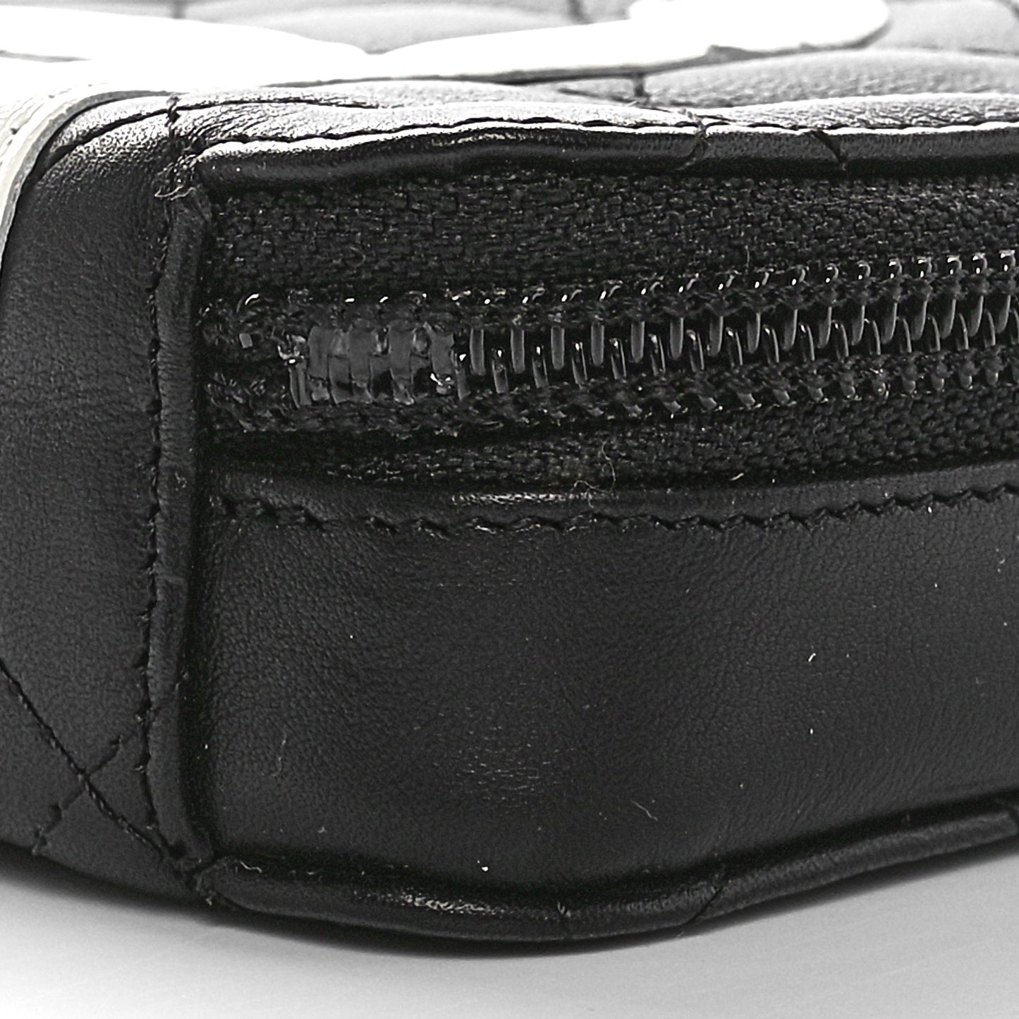 Calfskin Quilted Cambon Zip Around Cosmetic Pouch Black
