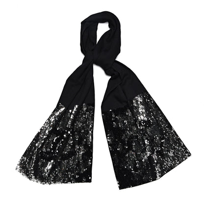 Chanel Cashmere Silk Sequin CC Scarf Black 1 of 3
