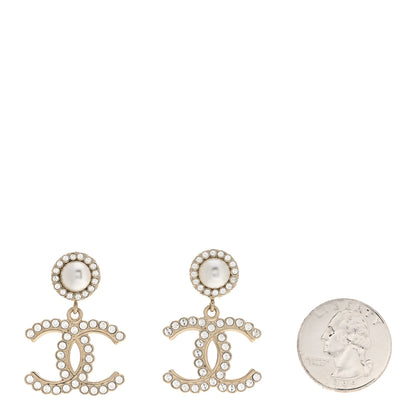 Chanel Crystal Pearl Bow-tiful CC Drop Earrings Gold 2 of 4