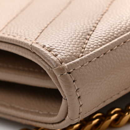Saint Laurent Grain De Poudre Matelasse Chevron Monogram Chain Wallet Dark Beige 11 of 14