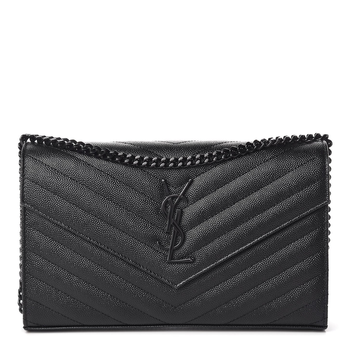 Grain De Poudre Matelasse Chevron Monogram Chain Wallet Black