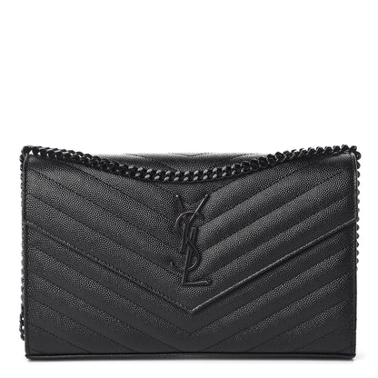 Saint Laurent Grain De Poudre Matelasse Chevron Monogram Chain Wallet Black 1 of 14