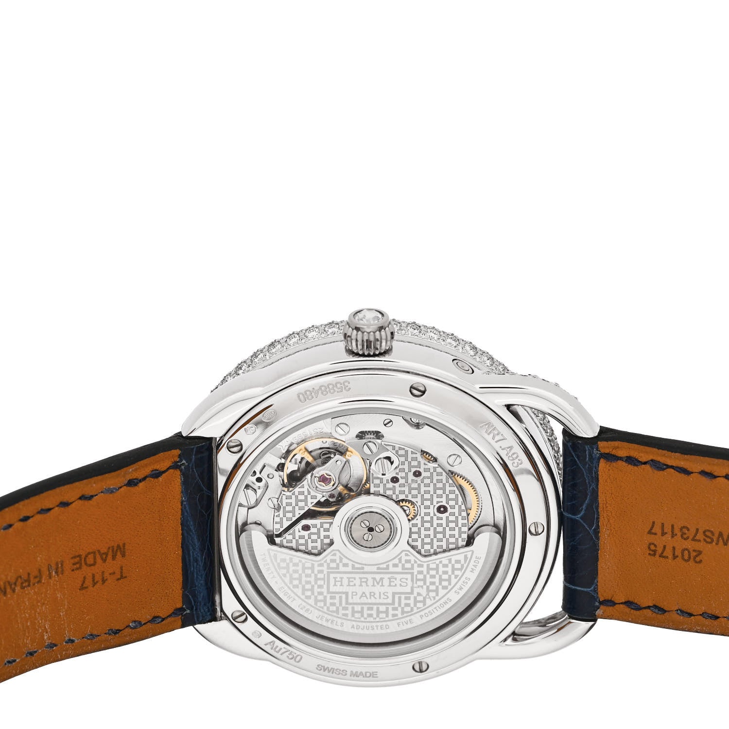 Hermes 18K White Gold Alligator Diamond 38mm Arceau Petite Lune Automatic Watch Bleu Saphir 4 of 7