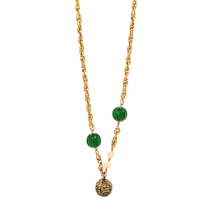 Chanel Crystal Gripoix Poured Glass Pearl Sphere Pendant Necklace Gold Green 1 of 6