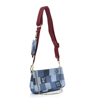 Louis Vuitton Denim Damier Monogram Patchwork Multi Pochette Accessories Blue Rouge 3 of 16