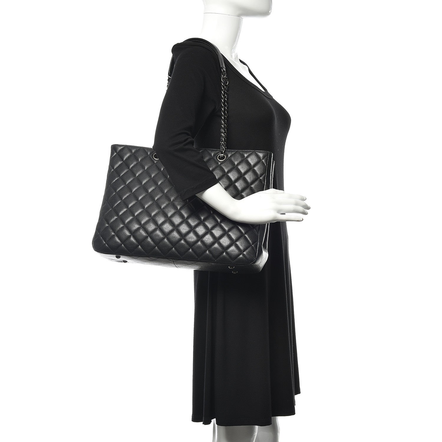 Chanel Calfskin Quilted Large CC Shopping Tote Black 2 of 10