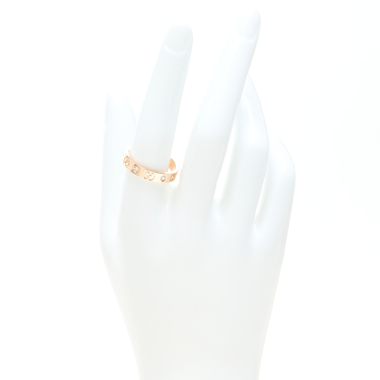 Gucci 18K Rose Gold Diamond Icon Band Ring 58 8.5 8 of 9