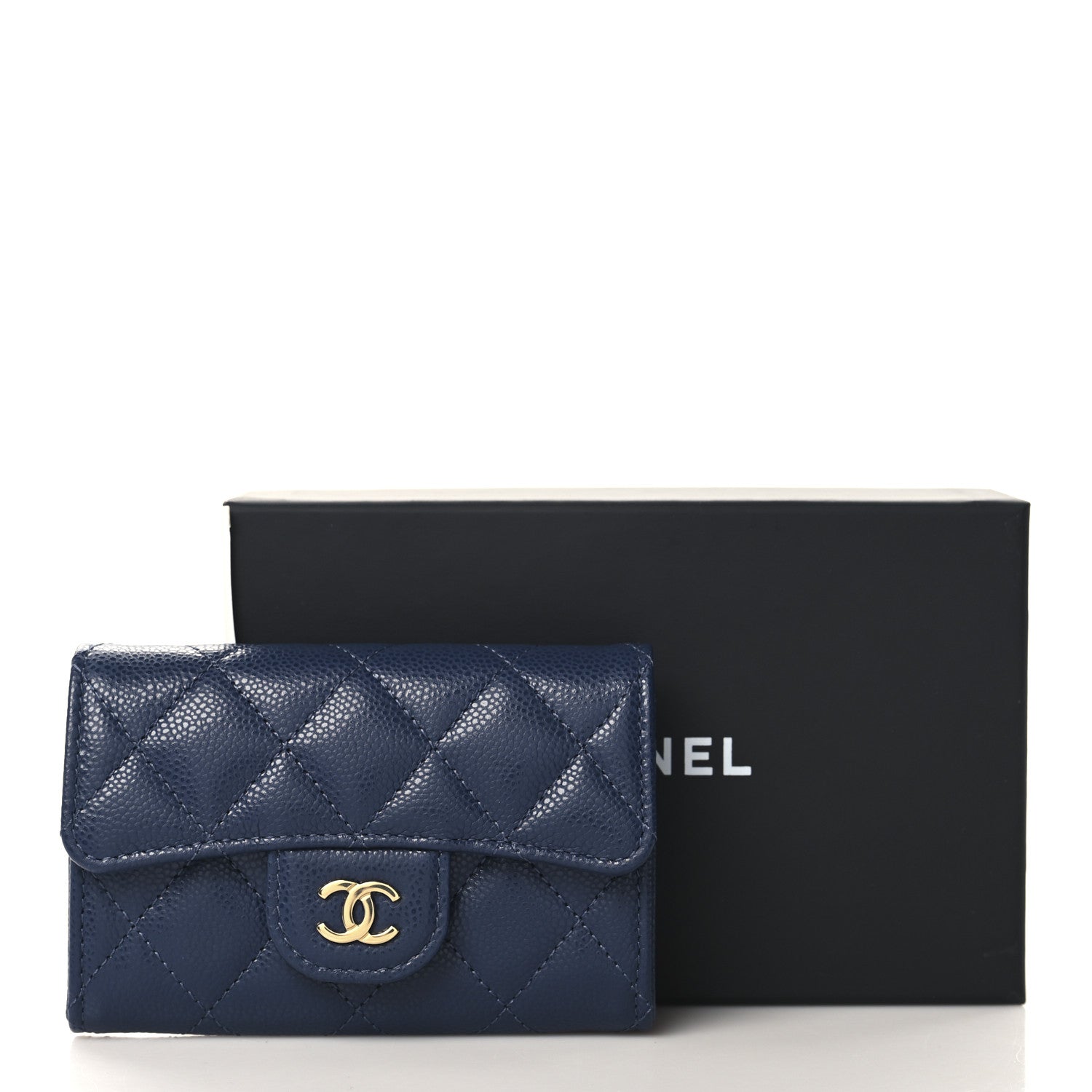 Chanel Caviar Quilted Flap Card Holder Wallet Navy Blue 9 of 9
