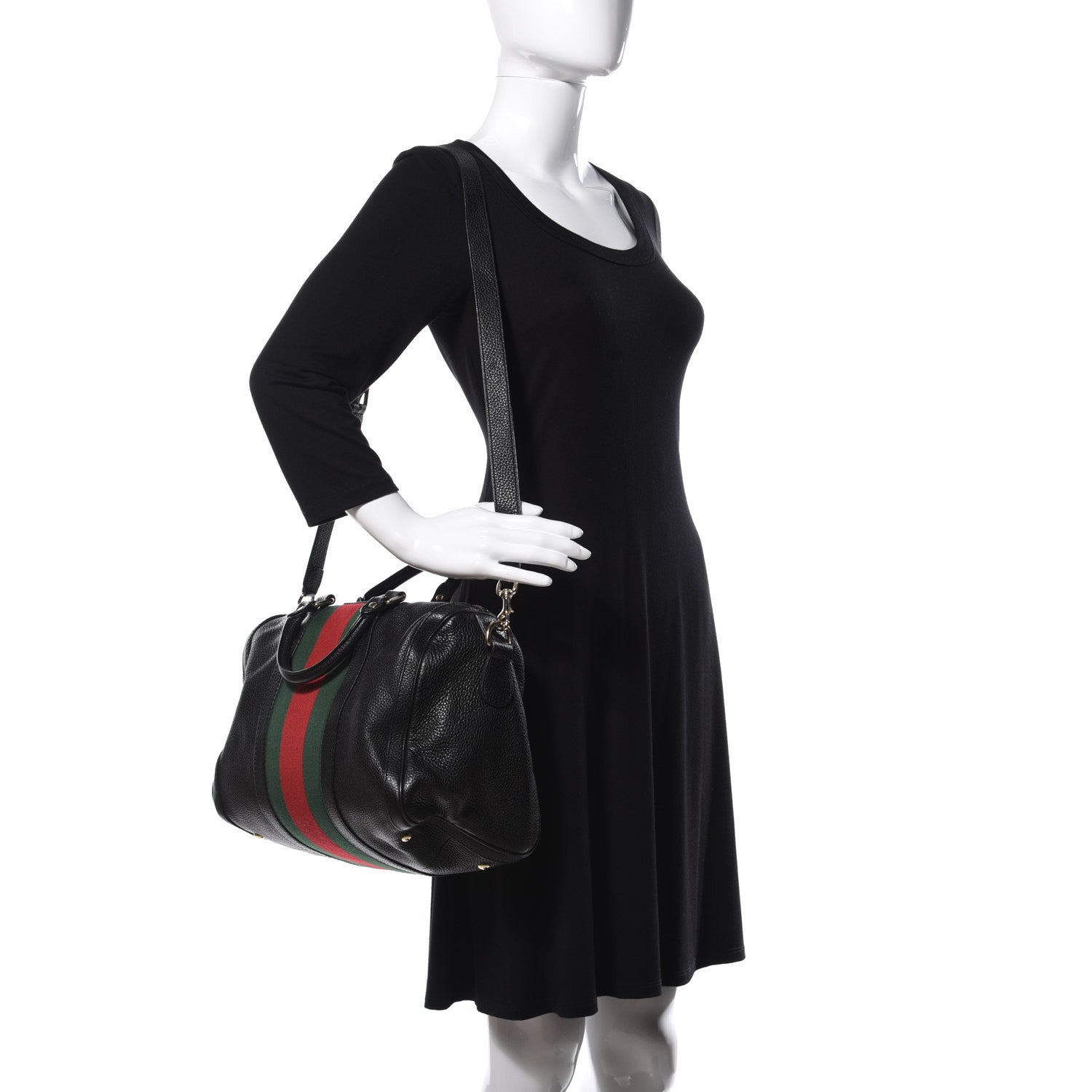 Gucci Calfskin Vintage Web Medium Boston Black 2 of 9