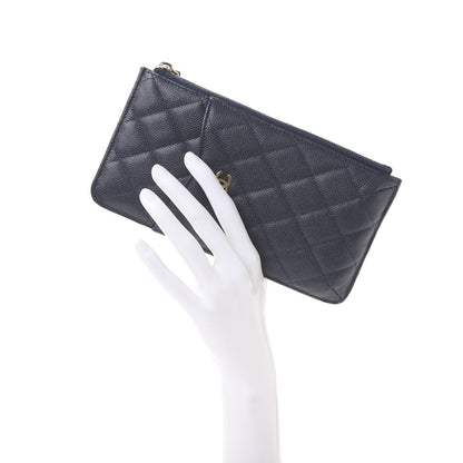 Chanel Caviar Quilted Classic Flat Wallet Pouch Blue 2 of 12