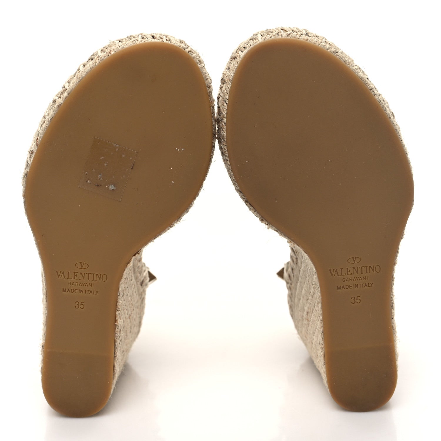 Valentino Garavani Grained Calfskin Rockstud Ankle Strap Espadrille Wedge Sandals 35 Light Ivory 5 of 10