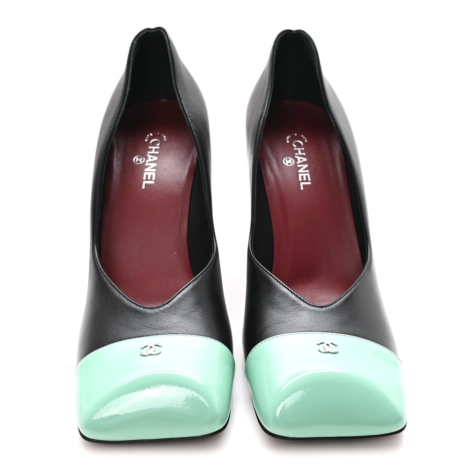 Chanel Lambskin Patent Calfskin Cap Toe Pumps 40 Black Green 3 of 10