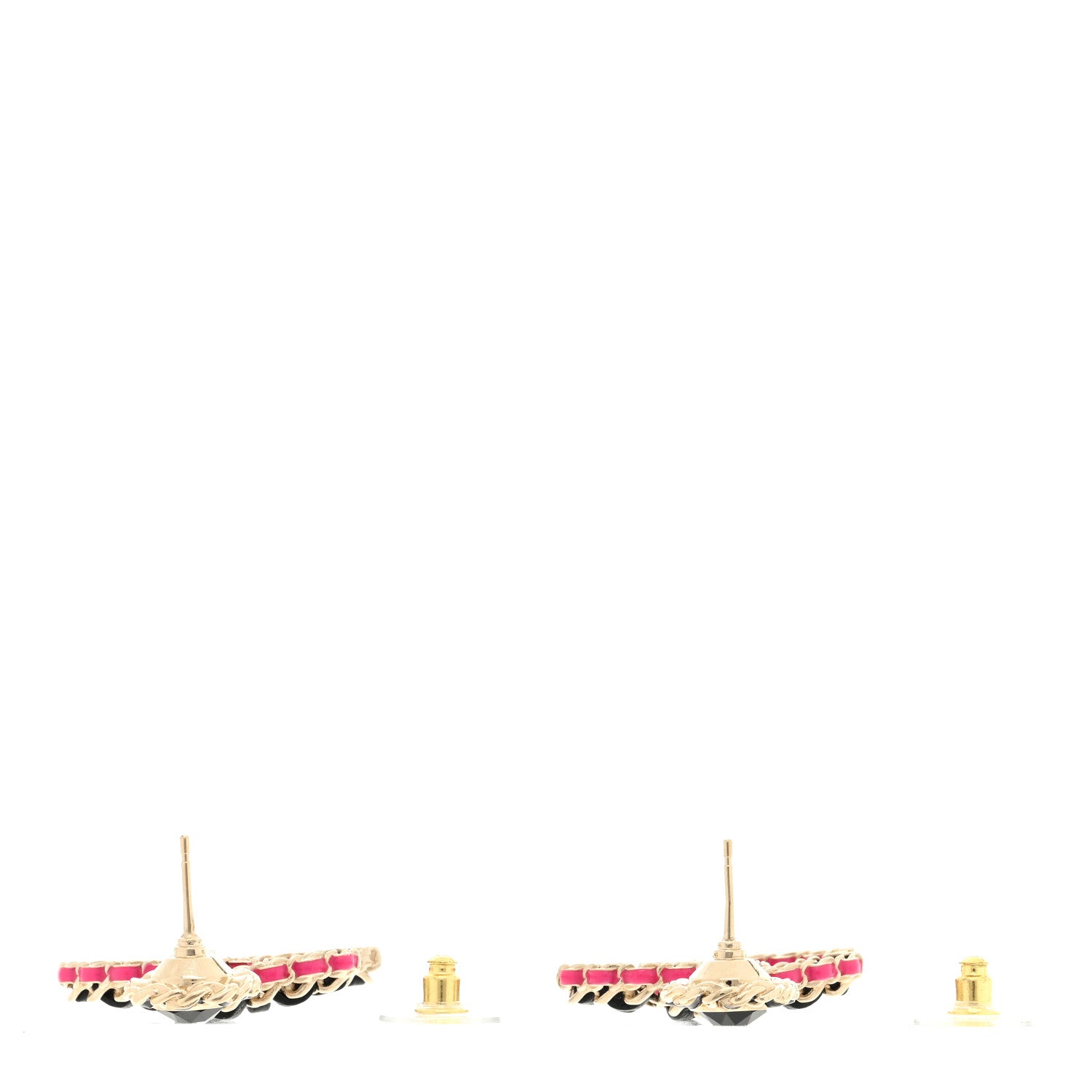 Chanel Metal Lambskin CC Chain Drop Earrings Black Gold Pink 3 of 4