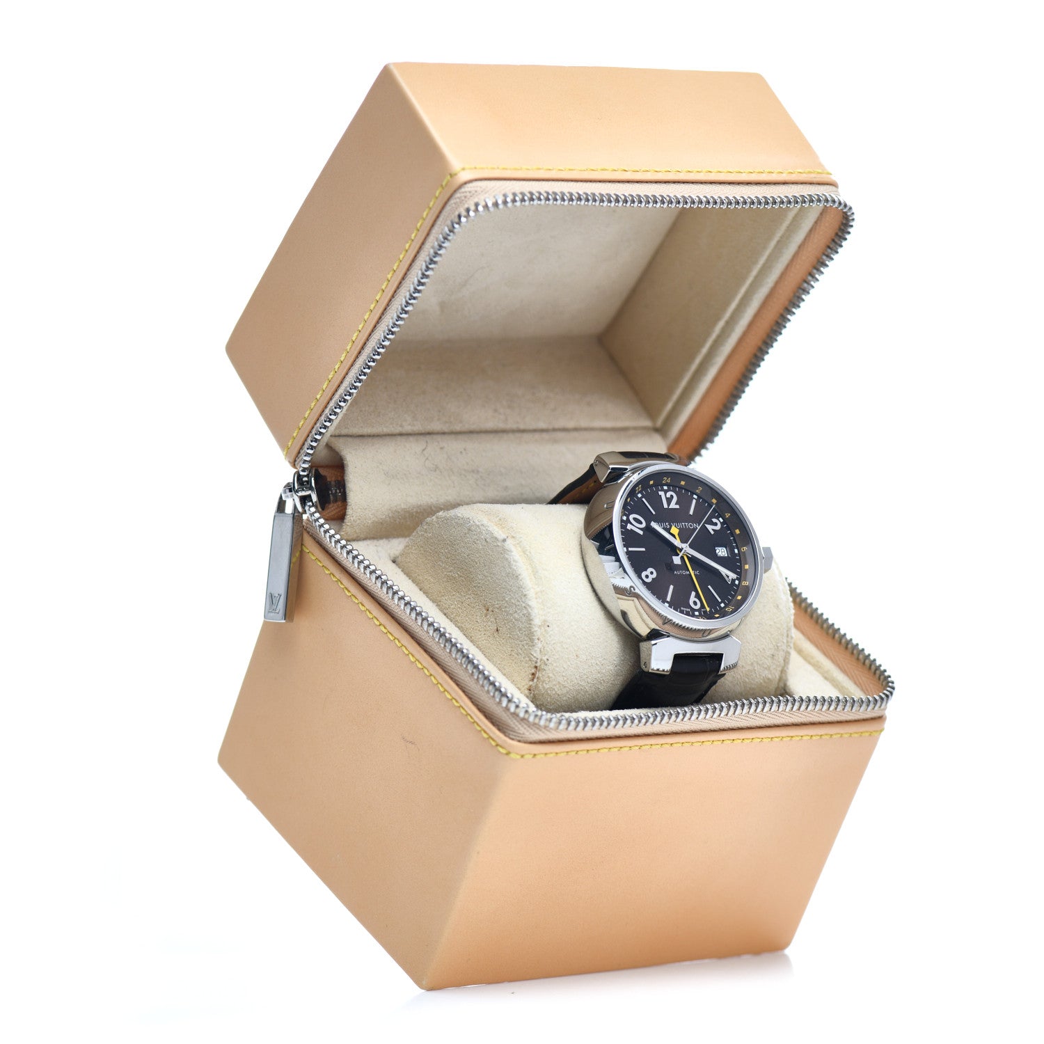Louis Vuitton Stainless Steel Alligator 39mm Tambour GMT Automatic Watch Brown 5 of 5