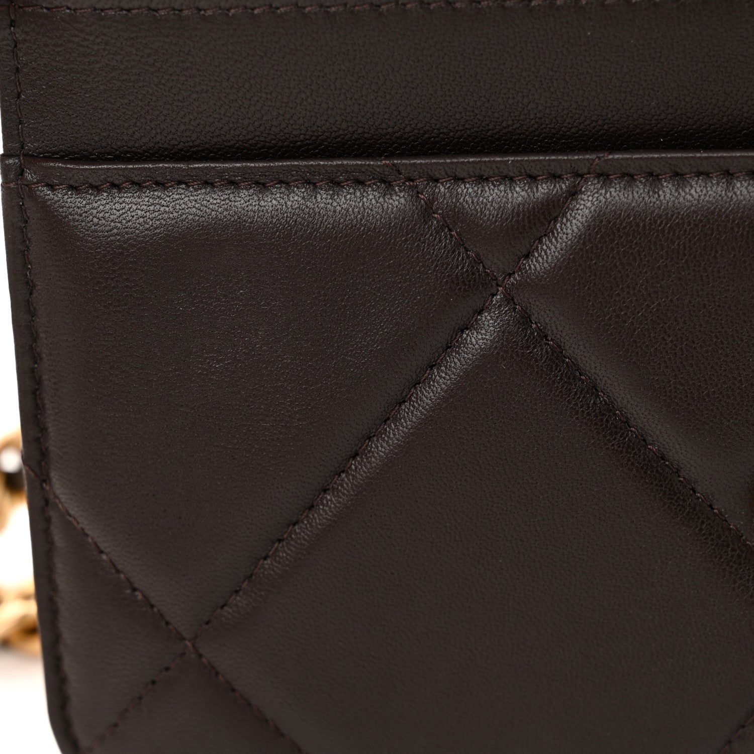Chanel Lambskin Quilted Chanel 19 Wallet On Chain WOC Dark Brown 15 of 15