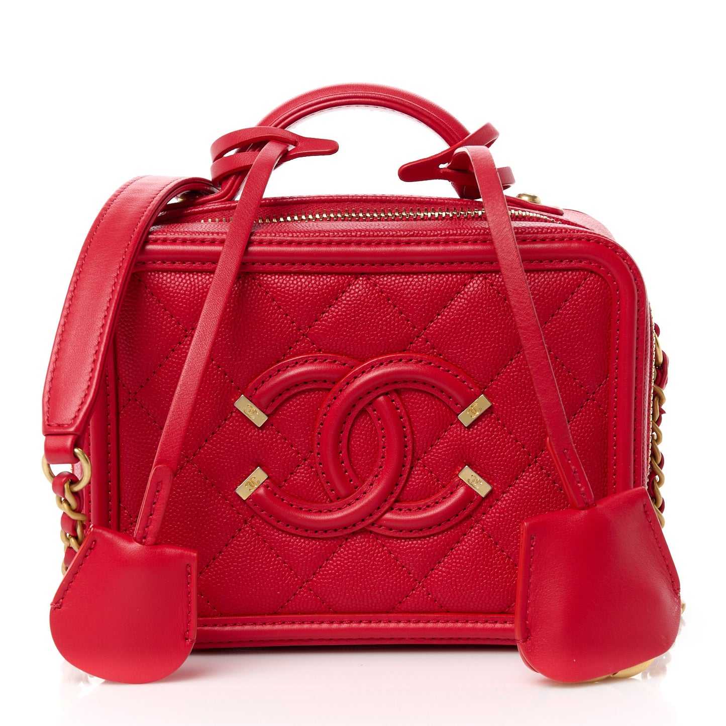 Caviar Quilted Small CC Filigree Vanity Case Red