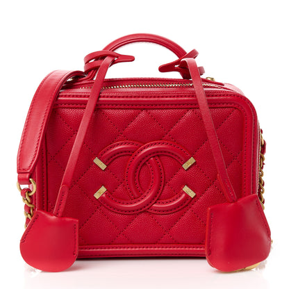 Chanel Caviar Quilted Small CC Filigree Vanity Case Red 1 of 12