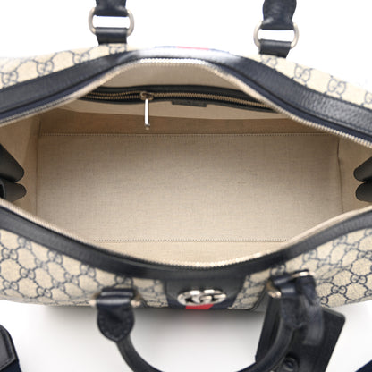 Gucci GG Supreme Monogram Textured Dollar Calfskin Web Medium Ophidia Duffle Bag Beige Blue 4 of 12