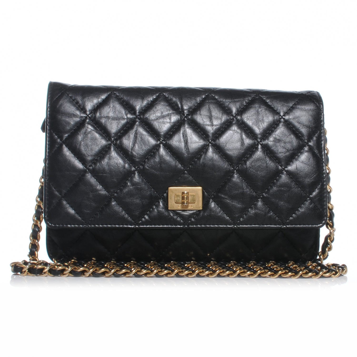 Chanel Aged Calfskin Reissue Wallet On Chain WOC Black 1 of 8