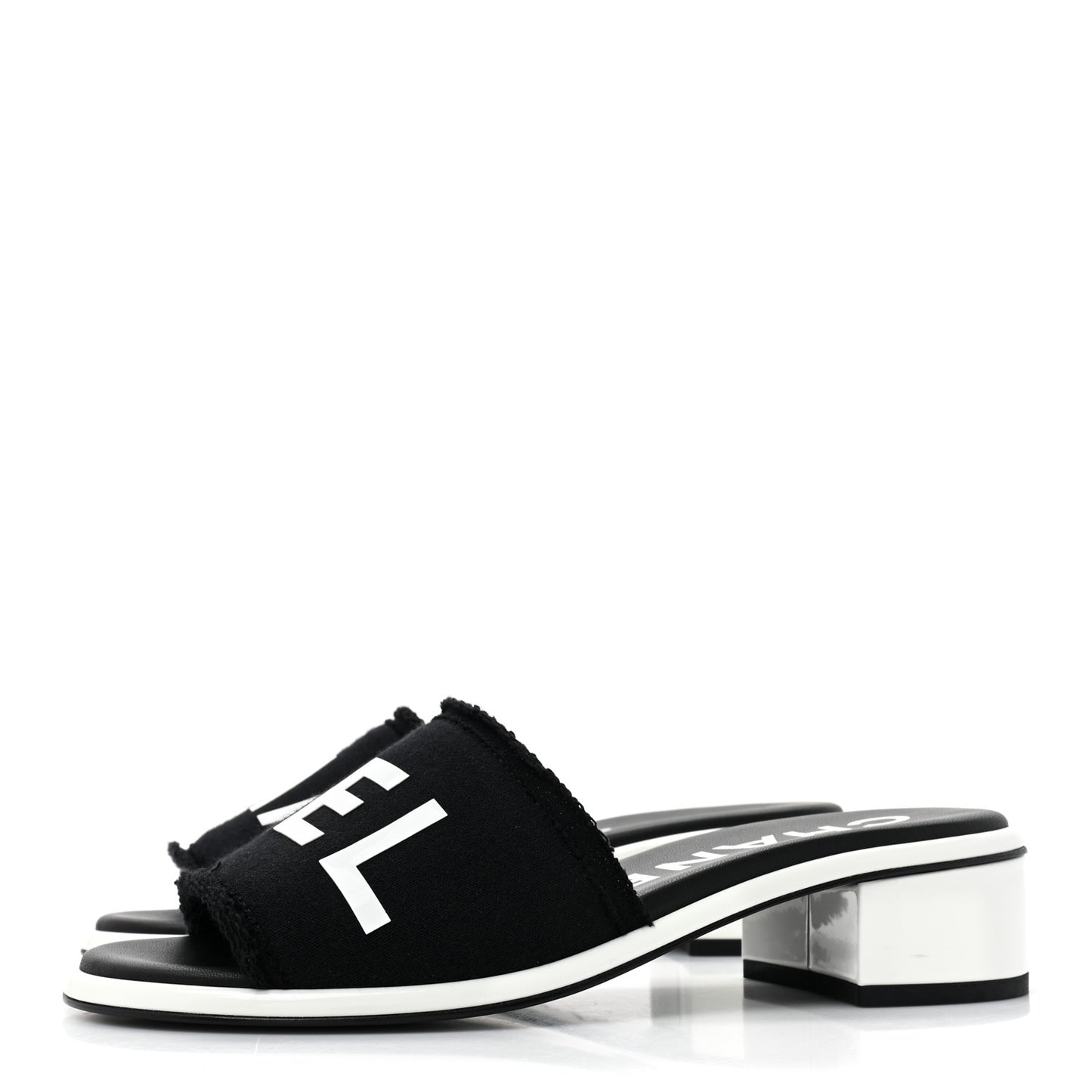 Cotton Logo Mule Sandals 35 Black White