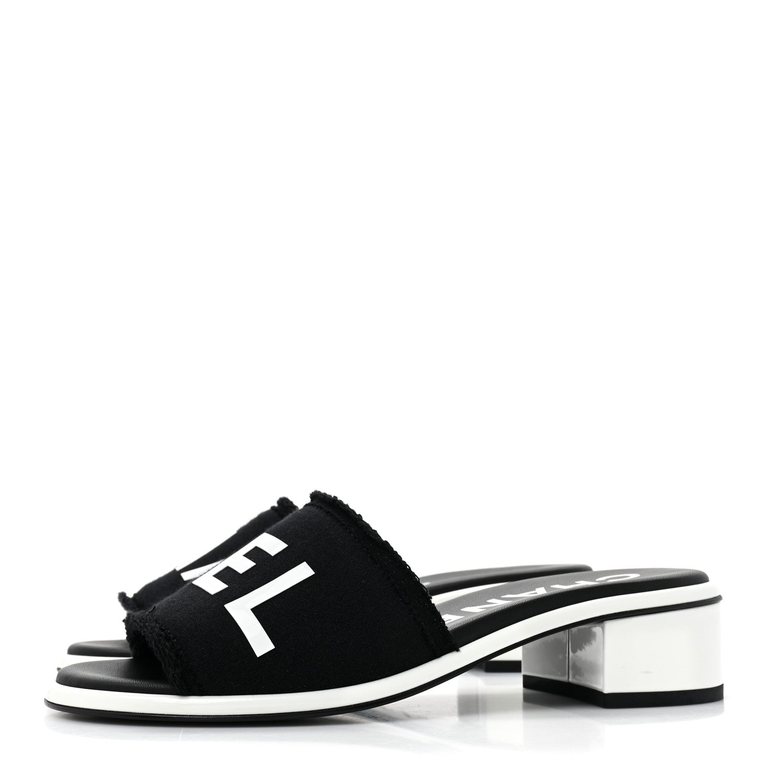 Chanel Cotton Logo Mule Sandals 35 Black White 3 of 11