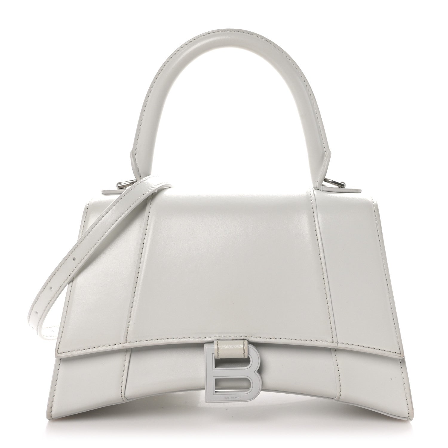 Balenciaga Shiny Box Calfskin Tonal B Small Hourglass Top Handle Bag White 1 of 11