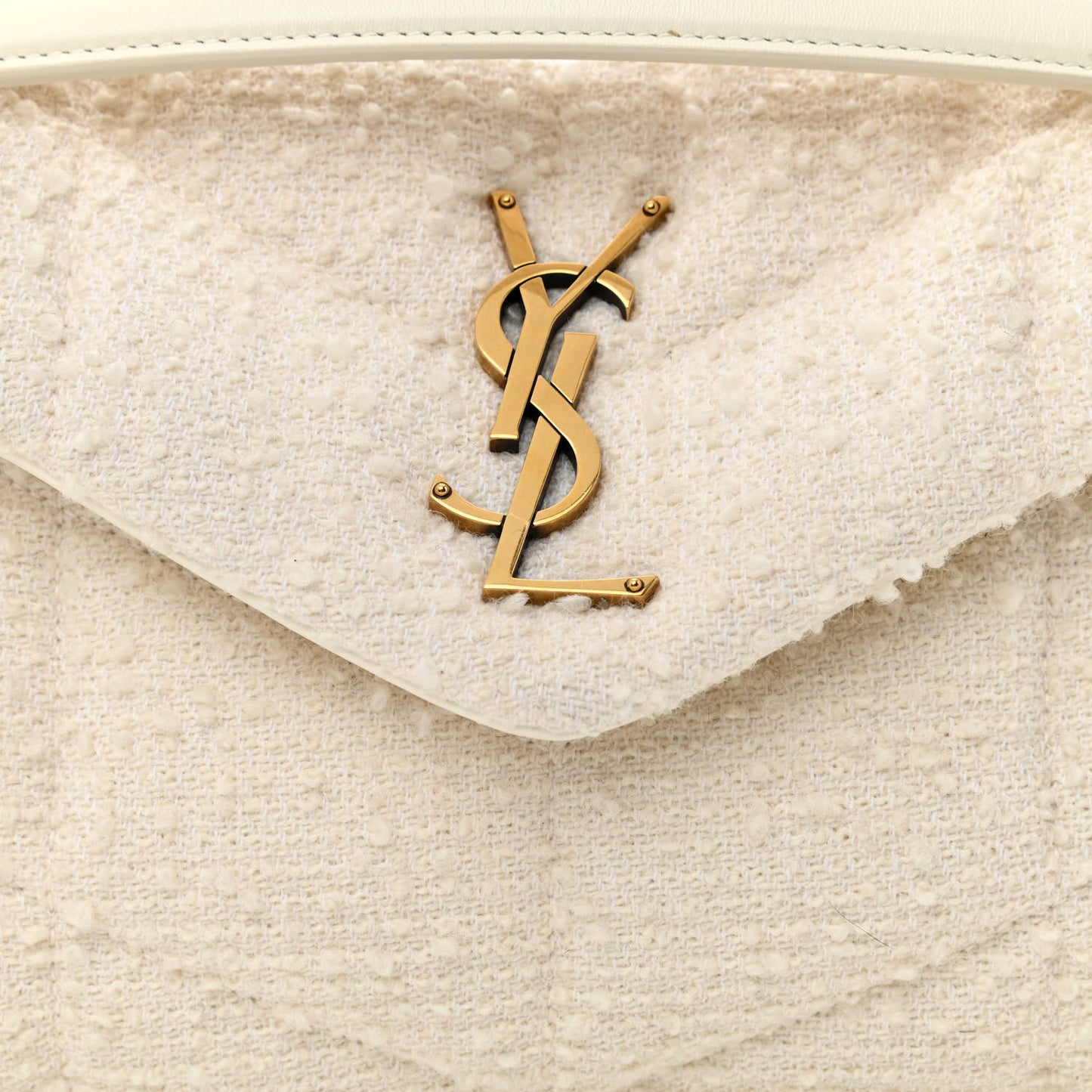 Boucle Tweed Quilted Small Loulou Puffer Monogram Chain Satchel Crema Soft