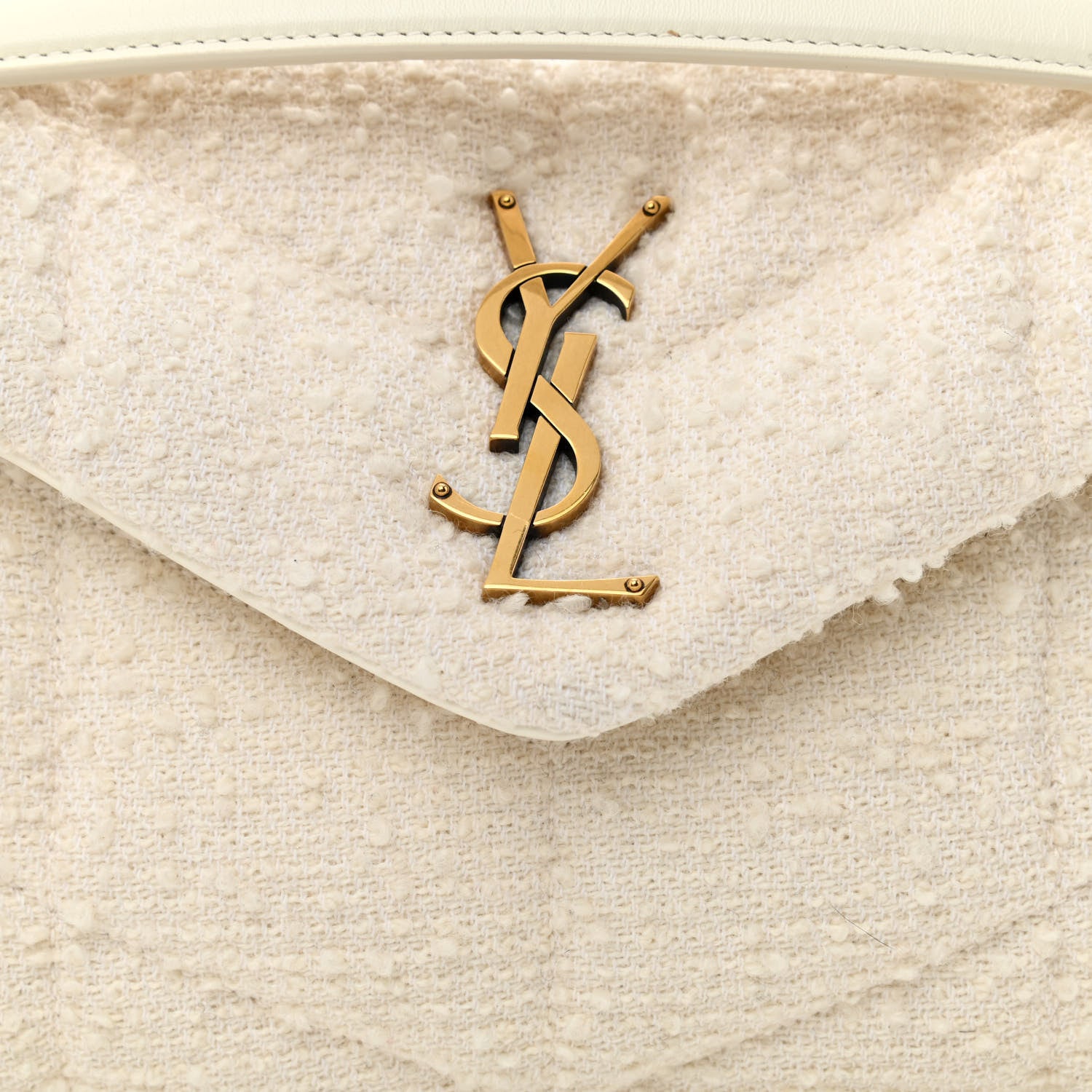 Saint Laurent Boucle Tweed Quilted Small Loulou Puffer Monogram Chain Satchel Crema Soft 8 of 10