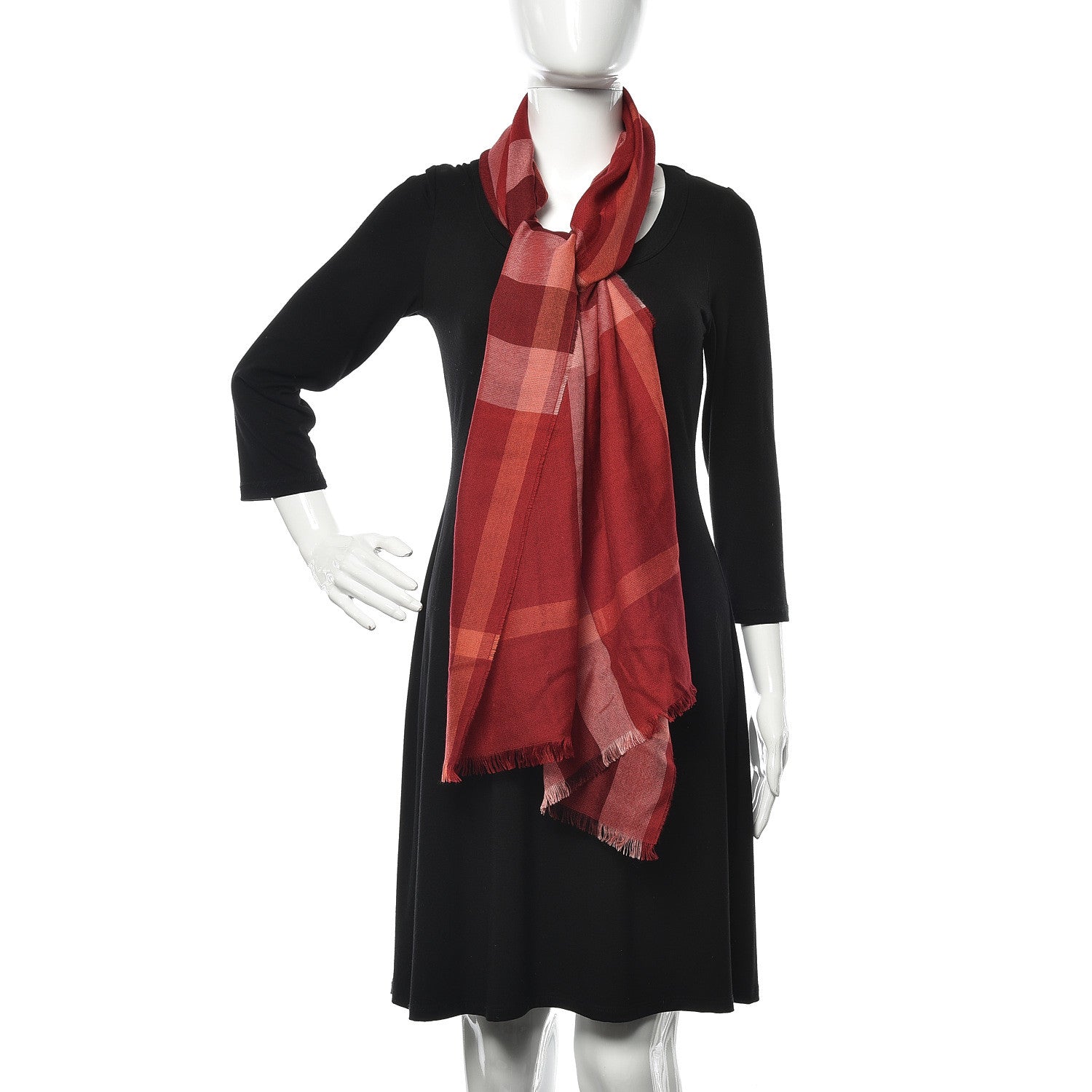 Burberry Wool Silk Gauze Half Mega Check Lightweight Scarf Red 2 of 4