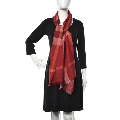 Burberry Wool Silk Gauze Half Mega Check Lightweight Scarf Red 2 of 4