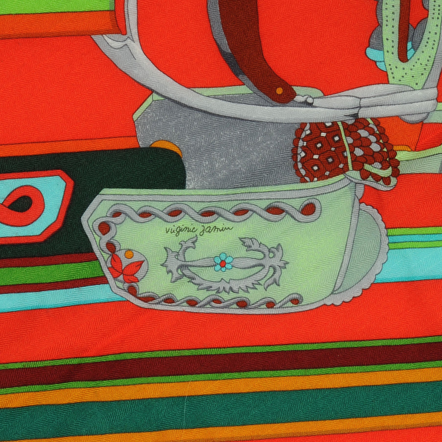 Hermes Cashmere Silk Concours D Etriers Shawl GM 140 Emeralde 3 of 6